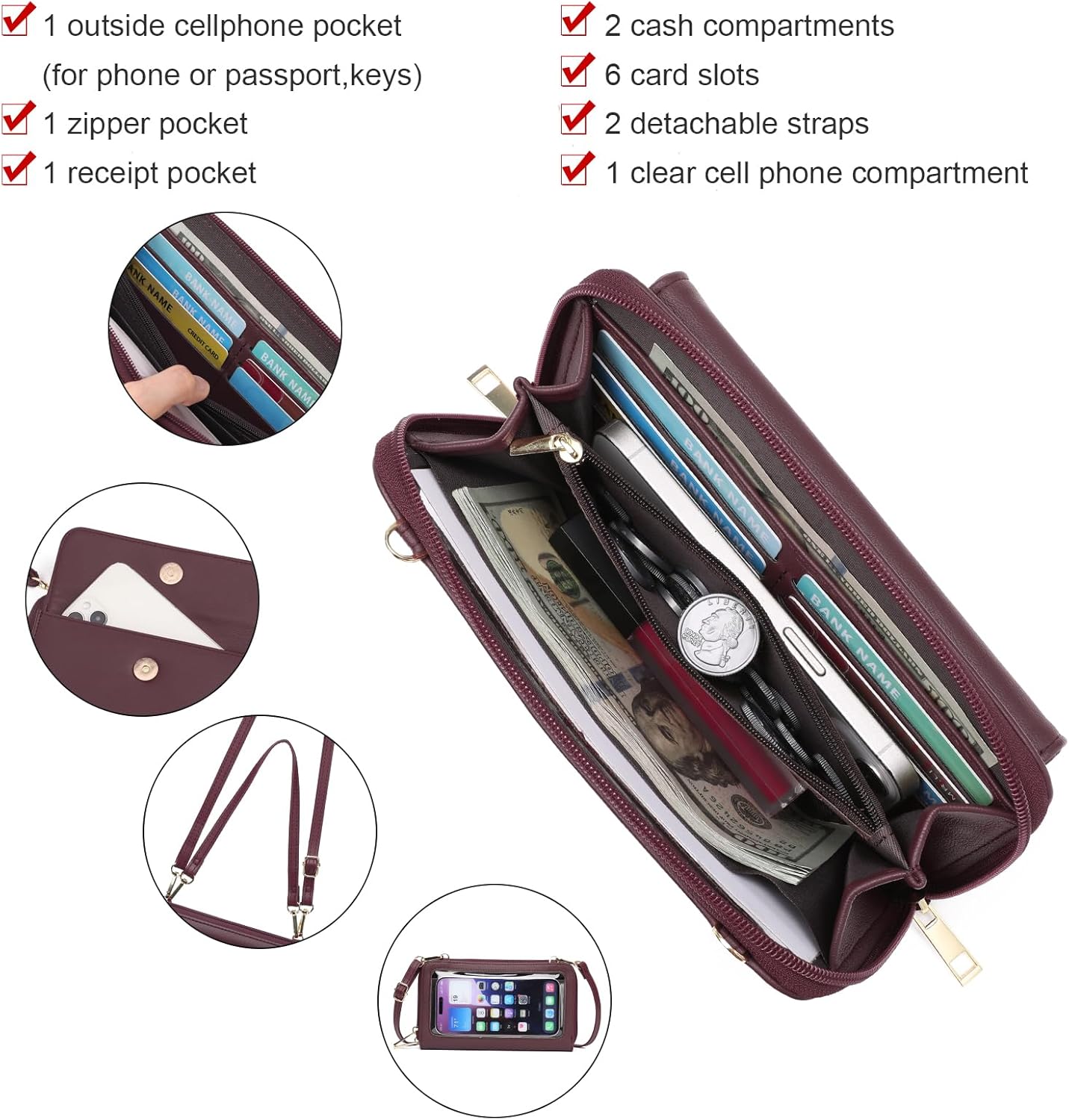 GOIACII Small Crossbody Cell Phone Bag for Women, Mini Shoulder Handbag Purse Wallet with Credit Card Slots - Image 4