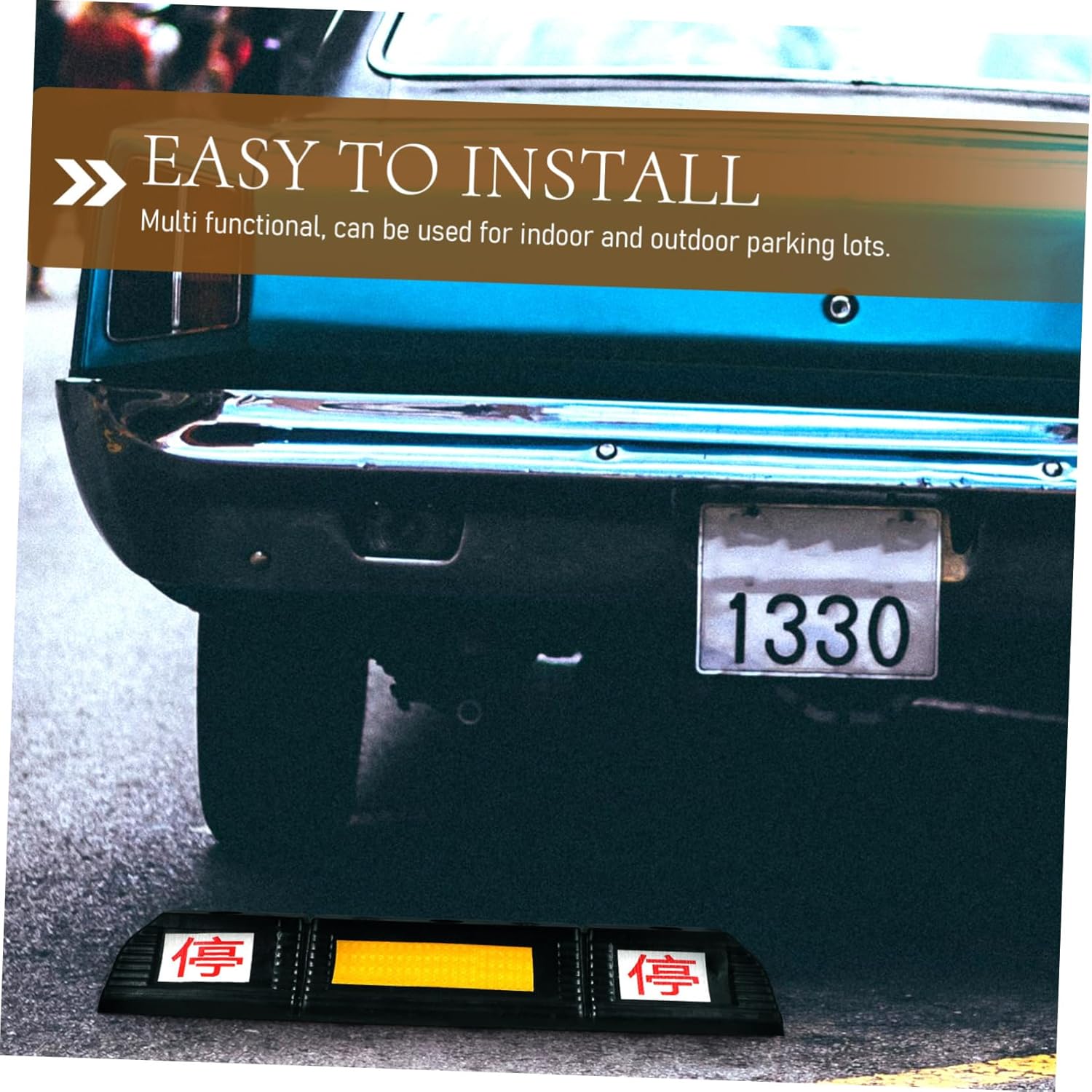 Heavy Duty Rubber Parking Block Reflective Tape Wheel Stopper for Garage Driveway and Use Texture for Enhanced Stability