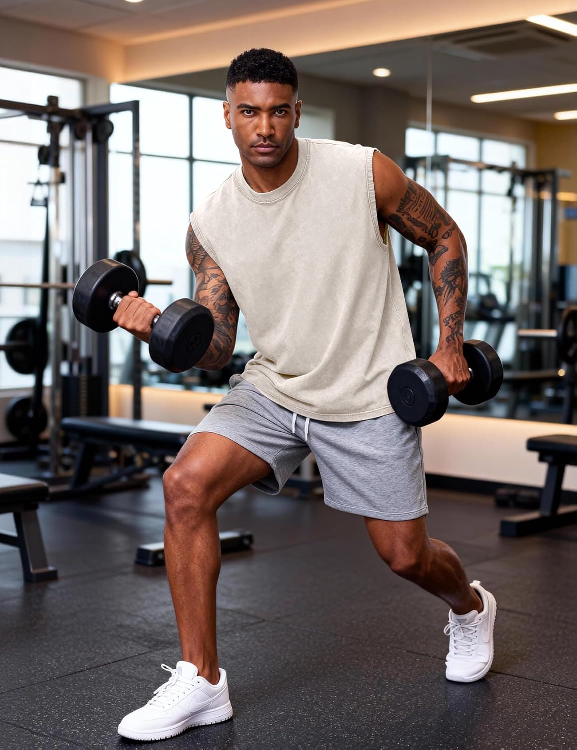 Eisctnd Men's Tank Tops Sleeveless Muscle Shirts, Cotton Acid Wash Loose Fit Workout Tanks Tees for Running Beach - Image 3