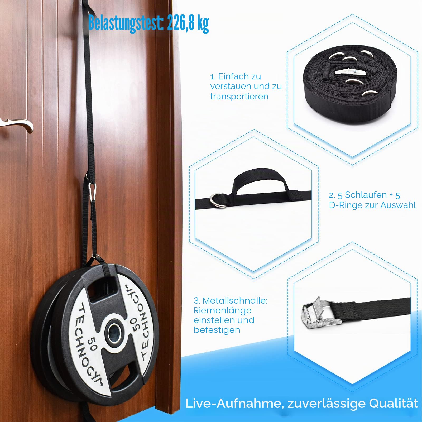 Brebebe Türanker Gurt für Widerstandsbänder Übungen, Multi-Point Anker Gym Befestigung für Home Fitness, tragbares Türband Widerstand Workout Ausrüstung, stanzfrei, nagelfrei
