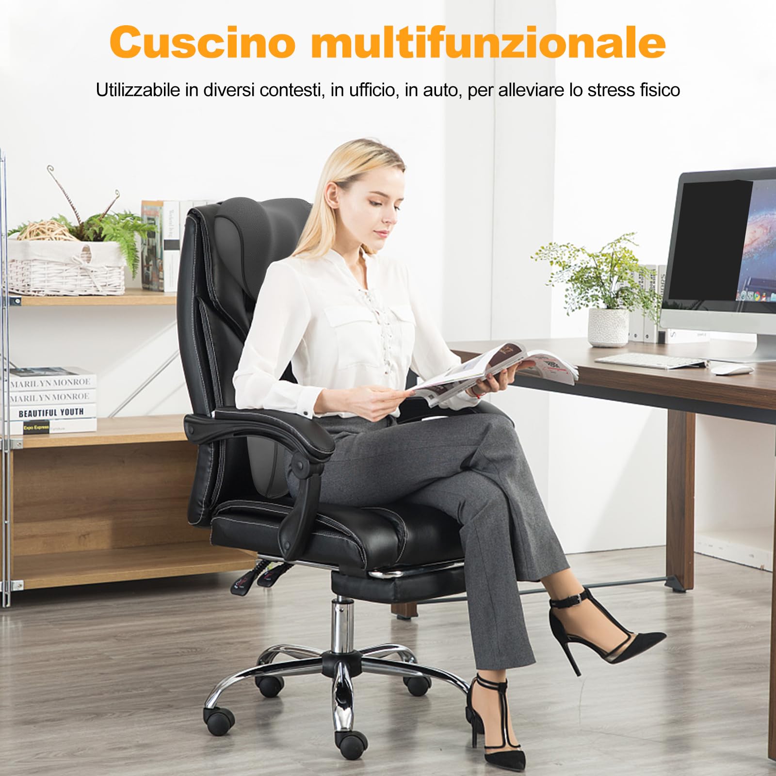 Ergocar Cuscino per Il Collo e Cuscino Lombare per Sedia da Ufficio/Auto/Gioco, Traspirante Memory Foam Cuscino Cervicale e Cuscino Lombare Supporto, Nero (Nessuna funzione di massaggio)