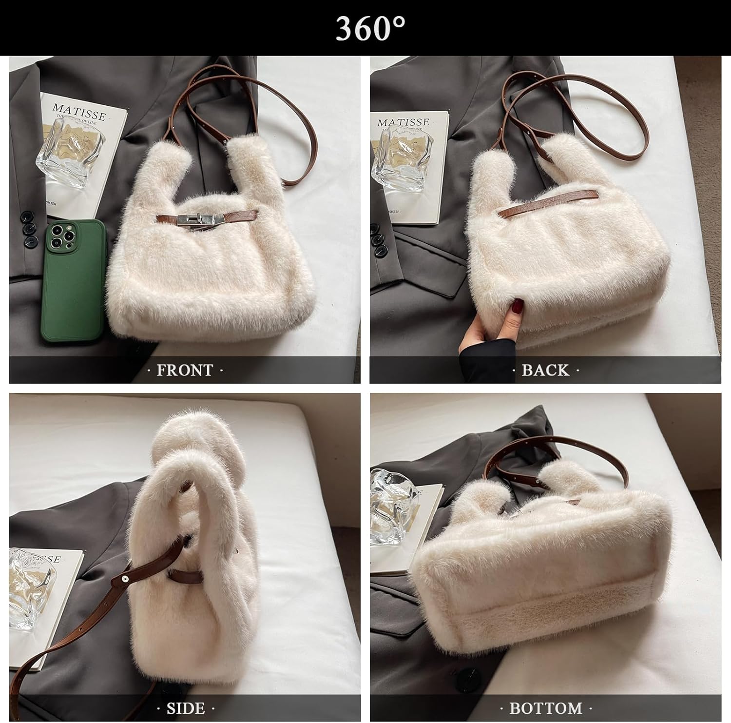 Furry Purse Mini Fluffy Tote Bag Designer Fuzzy Crossbody Handbag Faux Fur Purses for Women Plush Bags - Image 6