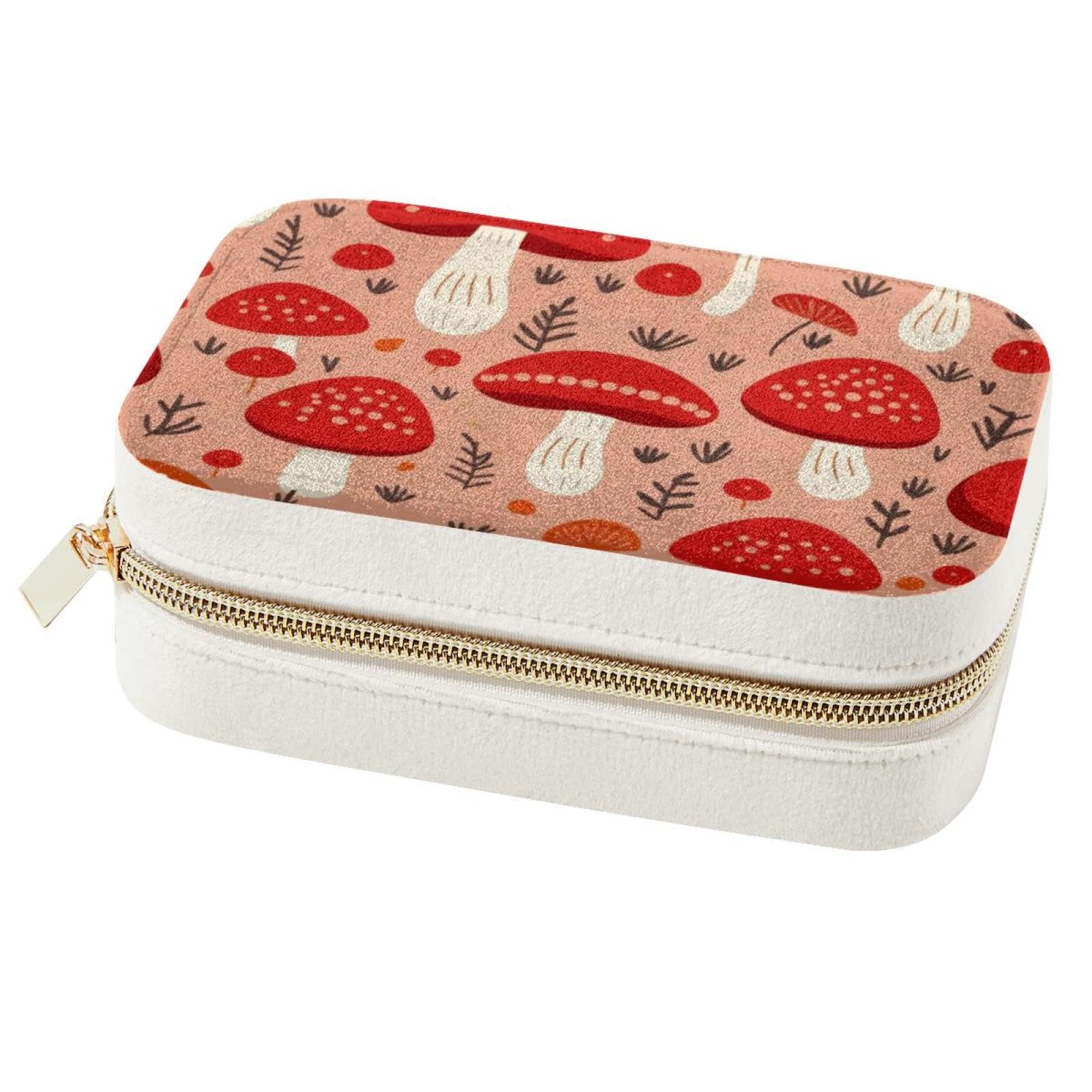 Étui bijoux voyage anti-nœuds motif champignon rouge pour protéger colliers et bagues en valise