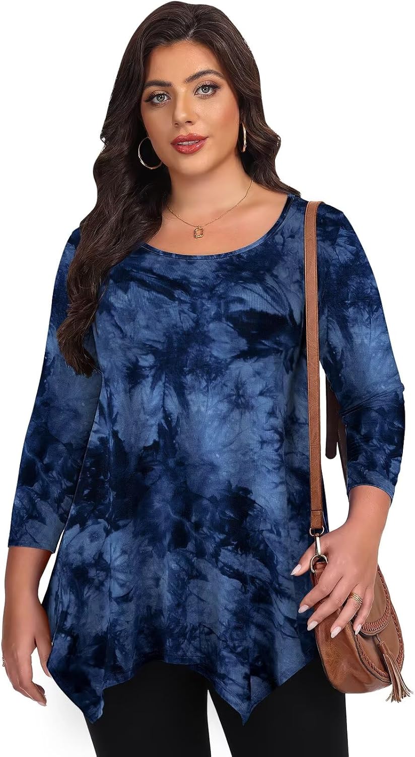 LARACE Plus Size Tops for Women 3/4 Sleeve Shirts Tunic Tops Loose Fit Basic Lady Clothes - Image 4