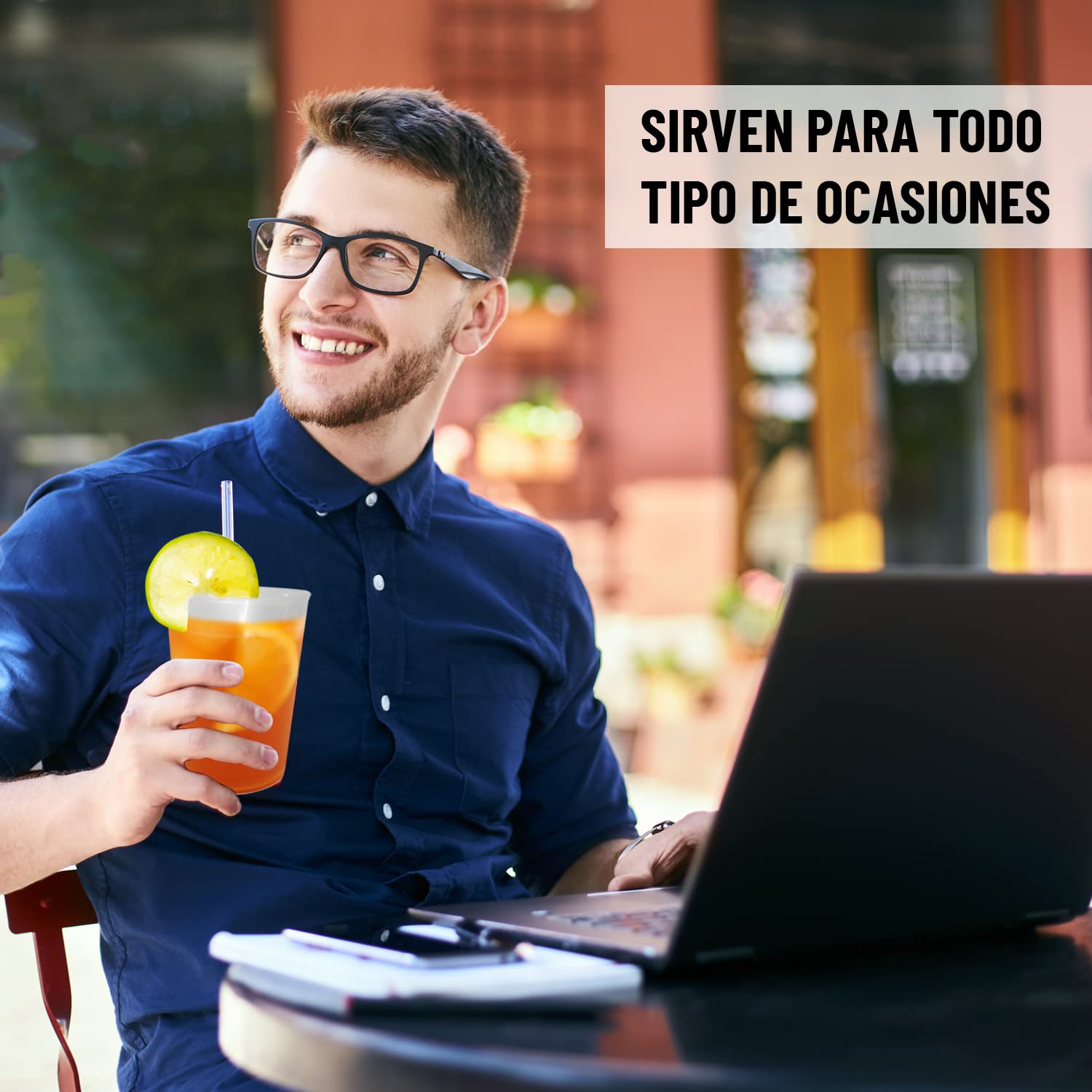 100 Vasos de Sidra 600 ML Reutilizables - Plástico Duro Irrompible - Uso en Fiestas, Oficina o Camping - Ecológico sin BPA - Para Agua, Cocktail, Cubatas, Gin Tonic y Cerveza