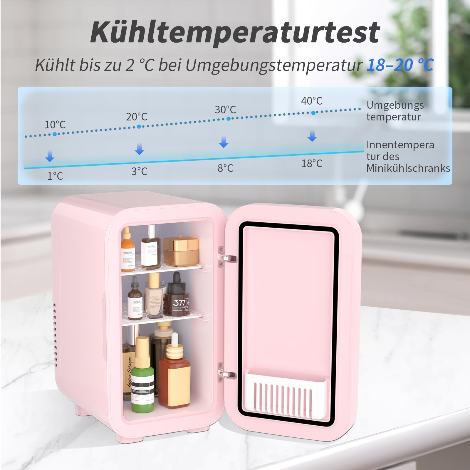 YASHE Mini-Kühlschrank, 6 Liter/8 Dosen, 220–240 V AC/DC, tragbarer thermoelektrischer Kühler, Kühlschränke für Schlafzimmer, Hautpflege, Getränke, Büro, Wohnheim und Auto, Pink