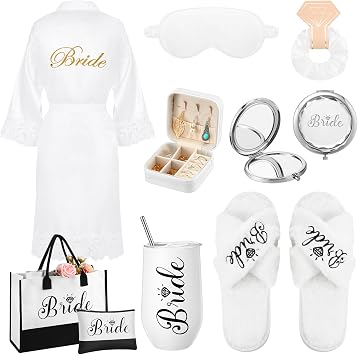 JaGely 9 Pcs Bridal Robe Set, Bride, White