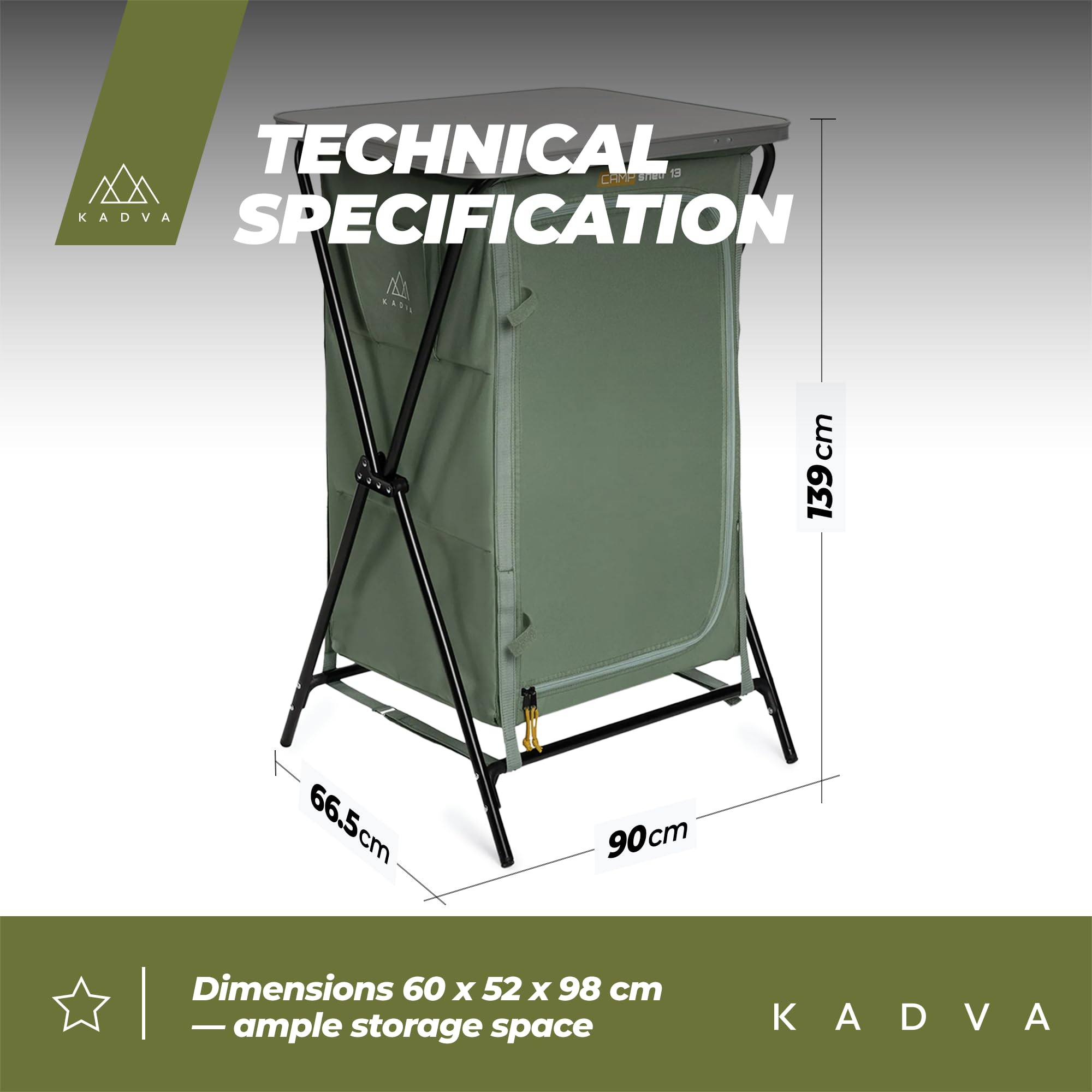 KADVA Mobile da Campeggio CAMPShelf 13 50x60x98 cm Credenza da Campeggio Materiali Durevoli Leggera Stabile Facile da Montare