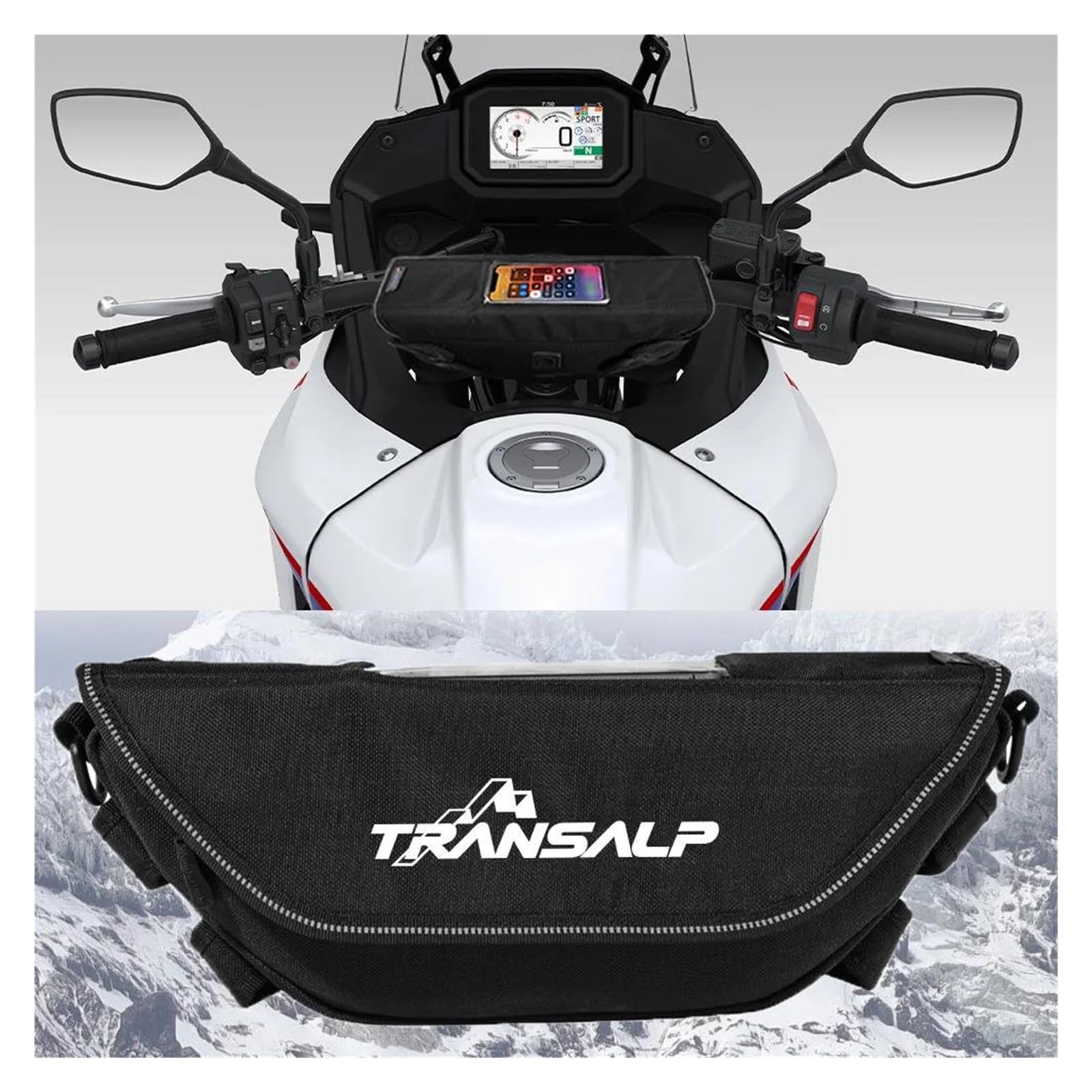 Borsa Manubrio Moto Impermeabile per HON&da XL750 TRANSALP 750 - Borsello Moto (C)