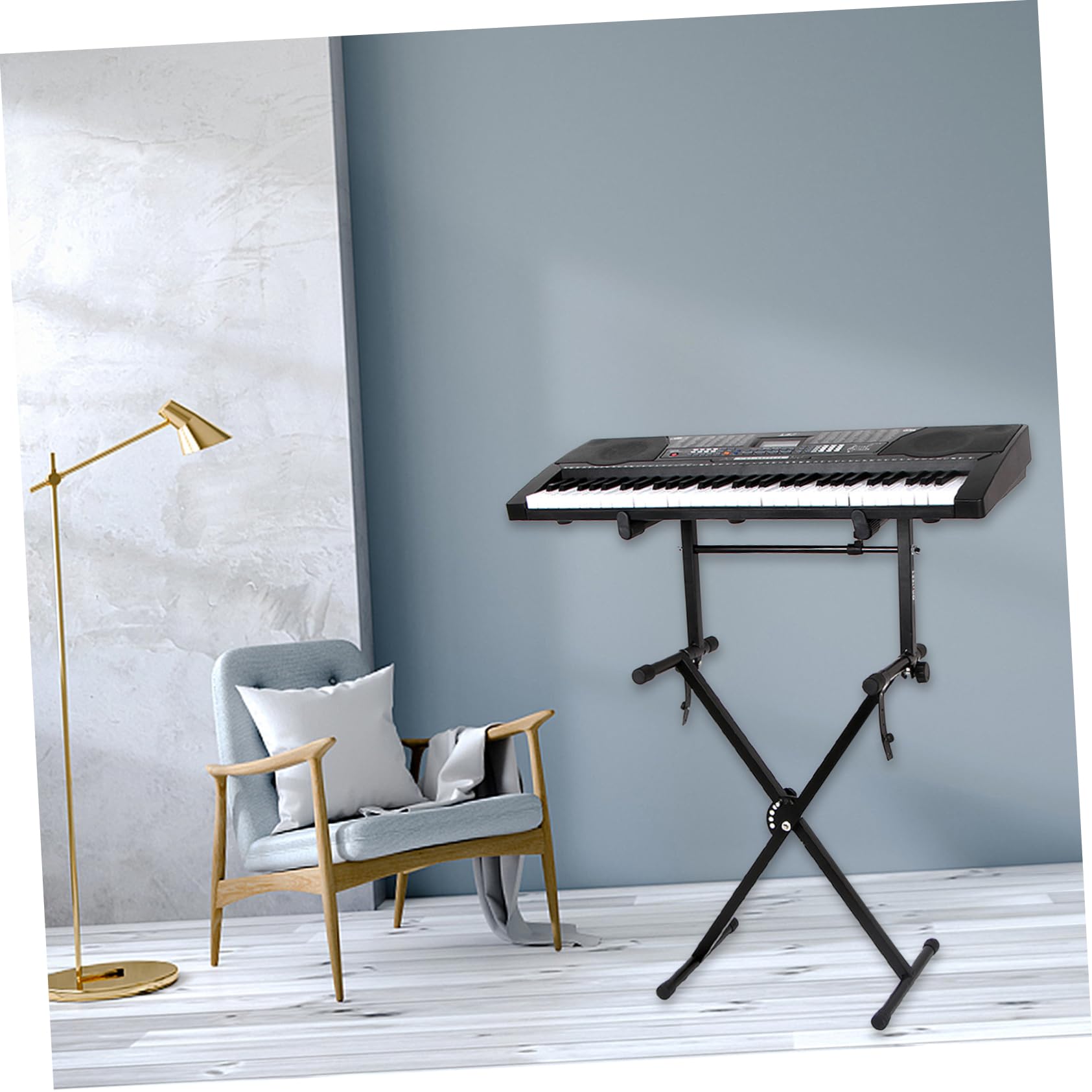 Supporto Per Tastiera Regolabile in Larghezza Doppio Tubo, Altezza 47-71 Cm, Pieghevole e Facile Da Montare, Adatto a Tastiere Elettroniche e Organi, Uso Domestico e Concerti