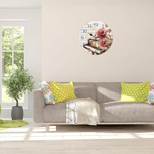 Miniatura 4 de OMFUNS Piano Music Wall Clock Silent Non-Ticking Rose Flower Modern Clocks Battery Operated Analog Clock Decorative for Living Room Bedroom Kitchen