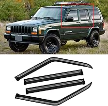 Window Visor for Jeep Cherokee 1984-2001 (Excludes Limited Model), Out-Channel Rain Guards Shields Vent Deflector Shade Wind Dark Smoke, Tape-On Outside-Mount, 4PCS
