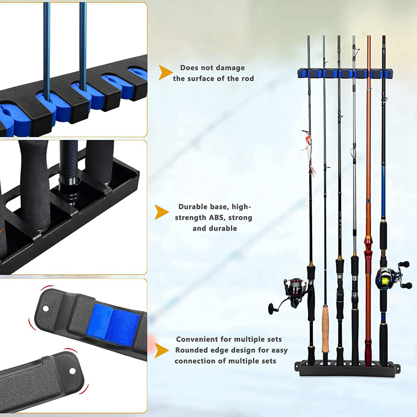 4 supporti da parete per porta del garage, canne da pesca, per barche, organizer verticale a 6 canne