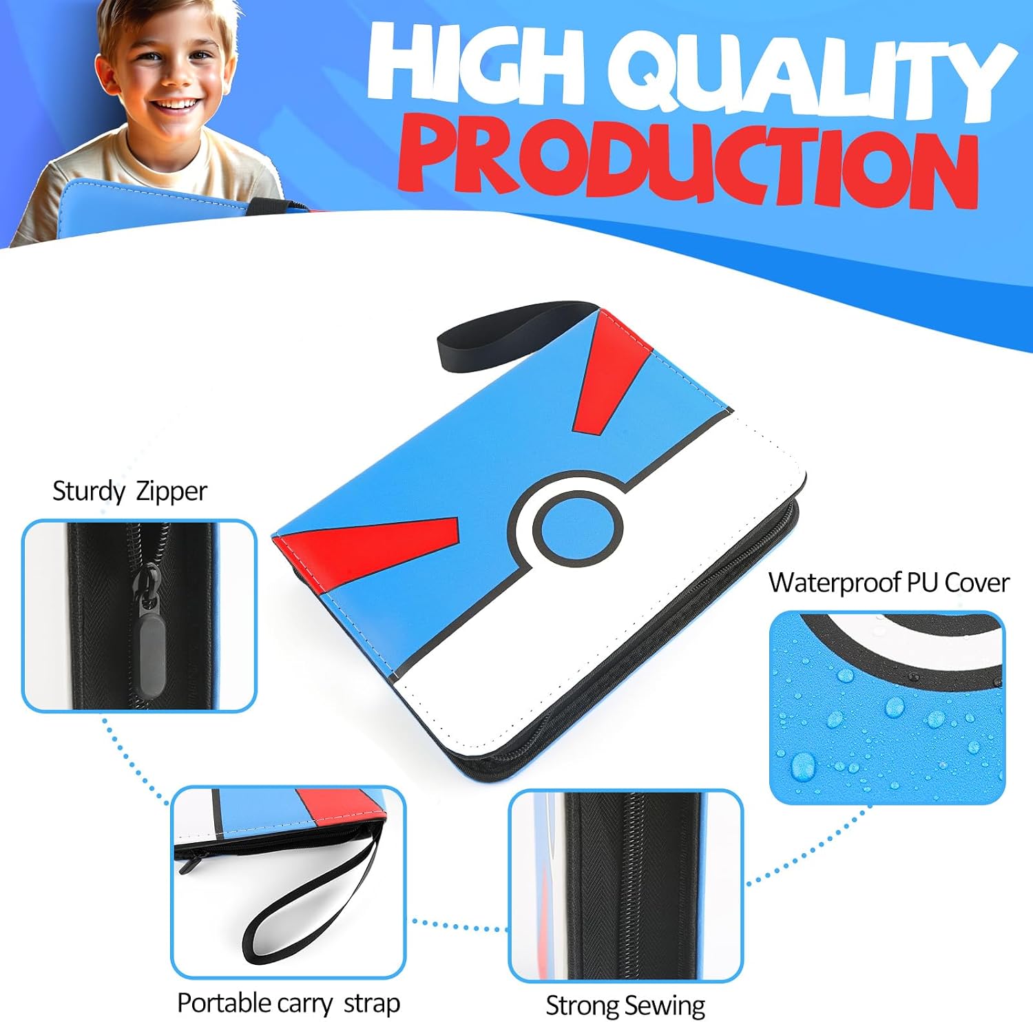 Collectible Trading Card Binder, 400 Pockets Card Holder with 50 Removable Sleeves, Portable Collection Binder Album Book Case Storage, Zipper Card Protective Sleeves for TCG, Sports Card
