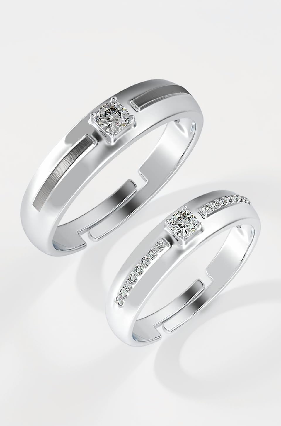 Pure 925 Sterling Silver Nario Adjustable Couple Band, Promise Rings for Lovers | Gift for Men and Women | Partial Matte Finish