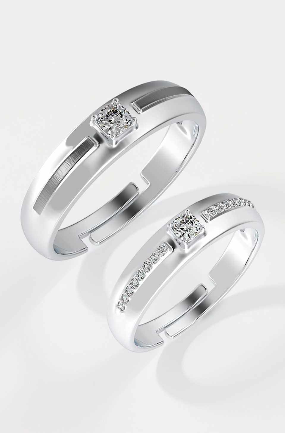 Pure 925 Sterling Silver Nario Adjustable Couple Band, Promise Rings for Lovers | Gift for Men and Women | Partial Matte Finish