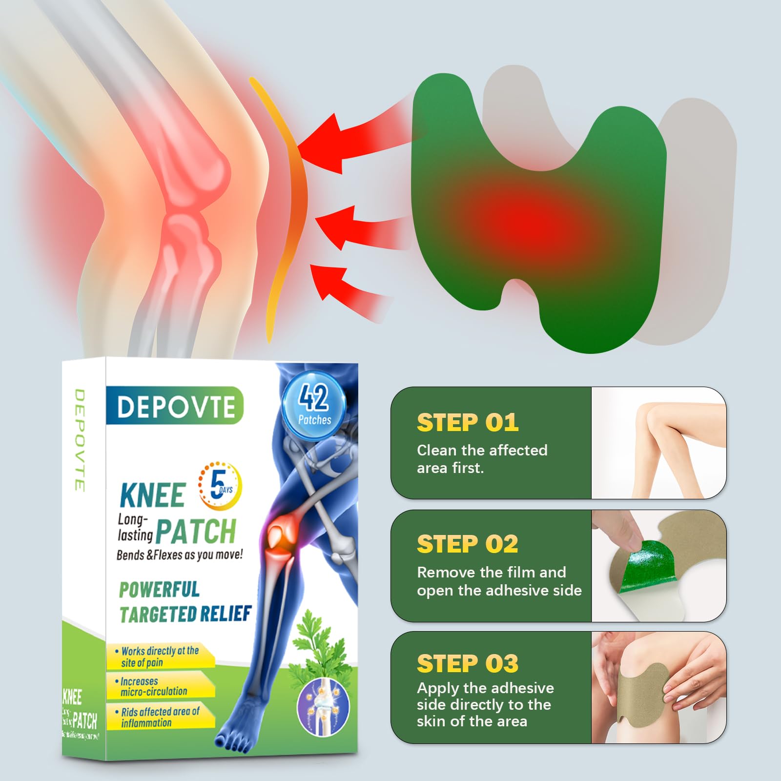 DEPOVTE 42 Pieces Knee Patches, Knee Relief Patches, Patches for Knees, Back, Neck and Shoulders (42) 3