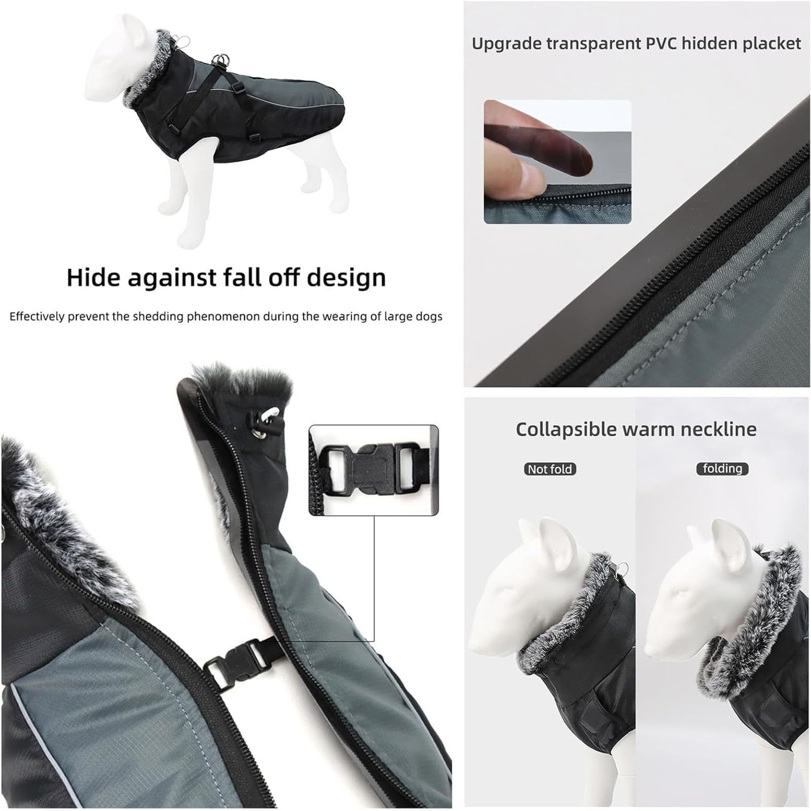 Hundemäntel Für Große Hunde, Wasserdicht, Für Den Winter, Kuschelige Rollkragenjacke Für Hunde, wasserdichte, Reflektierende Haustierjacke Mit Verstellbarem Reißverschluss,Rosa,M