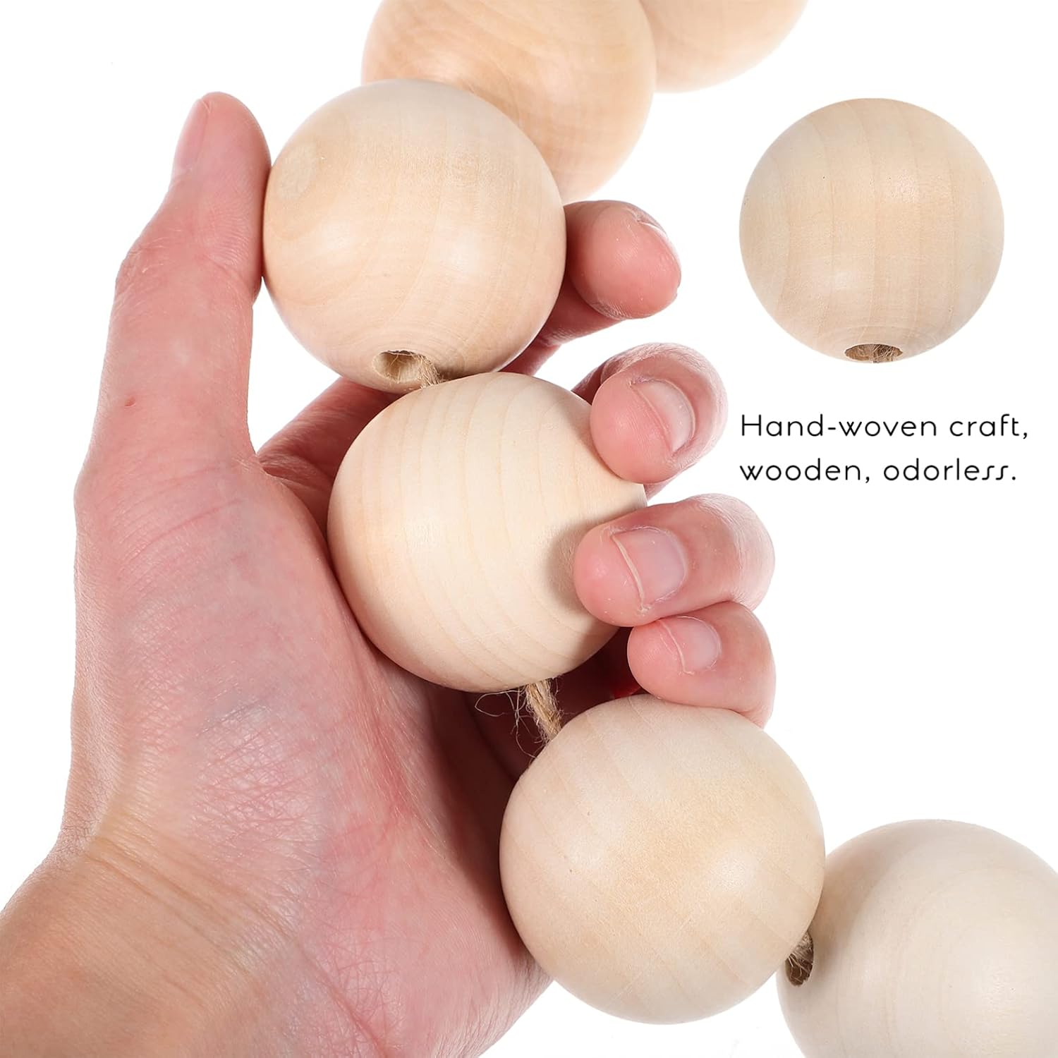 Large Wooden Bead Garlands 1.6 Diameter Beads Garland with Tassels Boho Wood Chain Decor for Wall Hanging Table Home Tiered Tray