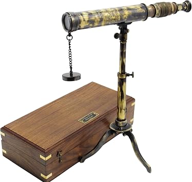 W. Ottway & Co. London 1915 Antique Brass Telescope Vintage Look with Tripod Stand-10 Inch, High Magnification w/Glass Optics, Functional Instrument for Home Decor, Table Accessory