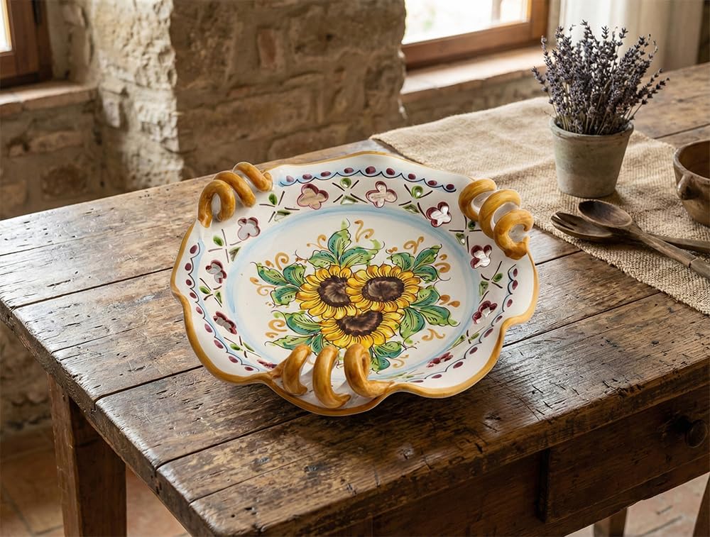 Centro de mesa de cerámica siciliana decorado a mano con girasoles de San Stefano de Camastra Art 7