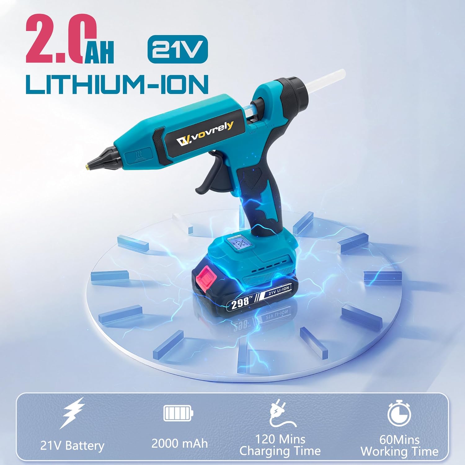 110W Cordless Hot Glue Gun, Temp Adjust Fast Preheating, 21V Glue Gun Kit with 30 Pcs Full Size Glue Sticks and Battery, Heavy Duty Hot Glue Gun for Arts & Crafts, DIY Projects and Repairs