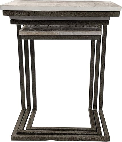 Miniatura 6 de Carolina Chair & Table Juego de mesa anidable rectangular de 3 piezas, marco de acero aleado con parte superior de madera, muebles que ahorran