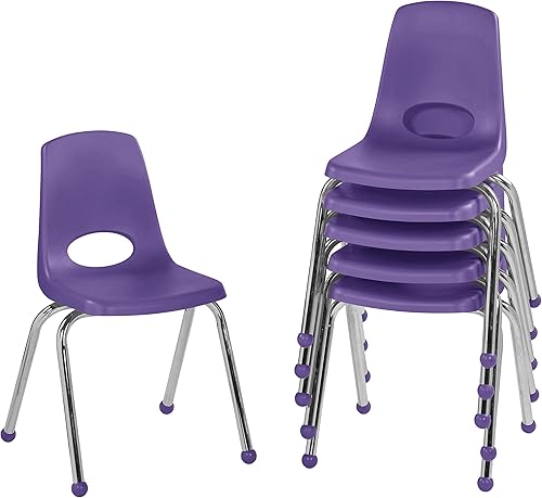 Miniatura 71 de FDP 10360-BL - Silla escolar apilable de 12 pulgadas, asiento apilable para estudiantes con patas de acero cromado y deslizadores giratorios de Azul