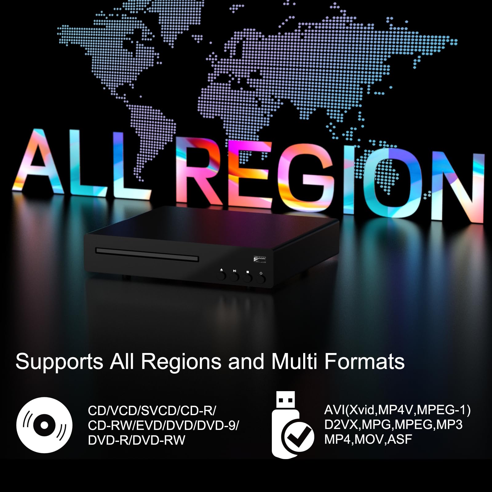 Kompakter DVD-Player für Fernseher, 1080P HDMI DVD Player Regionalfrei | Integrierte HDMI/AV/USB-Anschlüsse, unterstützt NTSC/PAL-System, kompatibel mit Smart-TV/Audiosystem