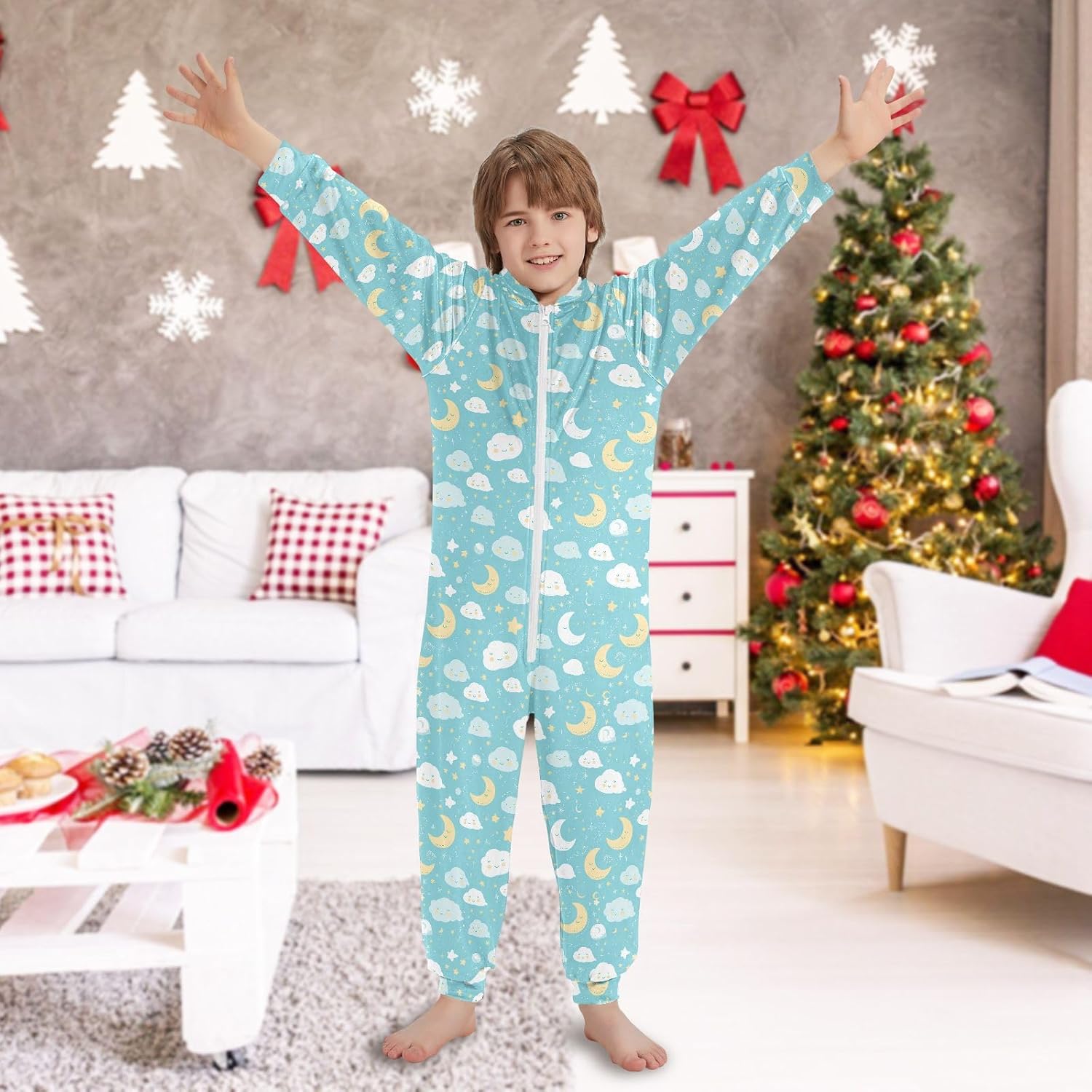 Sleepwear Holiday Pajamas Soft Warm Hooded Loungewear Sleepwear for Christmas Home 4-14Y
