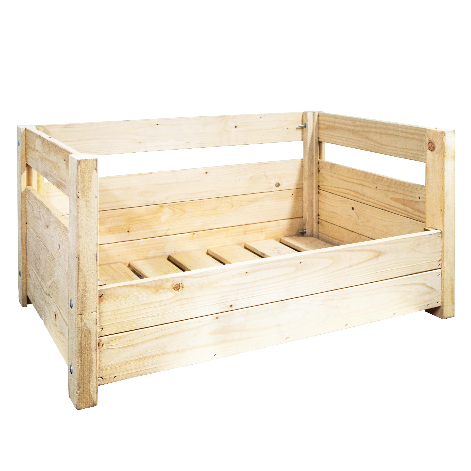 Kistenkolli Altes Land Hundebett Charly aus Massivholz 90 x 57 x 45 cm – Hundesofa aus Holz – Natur, Braun oder Geflammt – Optional mit Hundekissen – Stabil & einfache Selbstmontage (Natur)