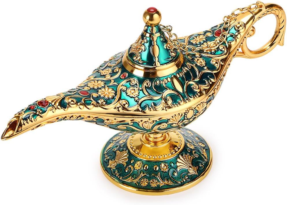 BTSKY Legend Aladdin Lamp Magic Genie Light with Gift Box - Exquisite Retro Aladdin Magic Genie Light, Vintage Home Office Decoration Tabletop Decor Crafts (Green)