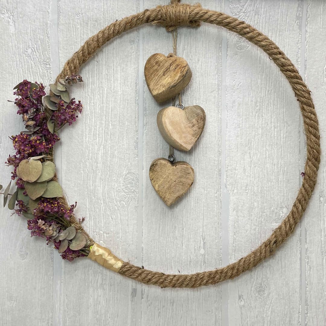10x rode houten hanger hart met jute lint ca. 4,5 cm, massief houten harten om op te hangen, gelakt in rood