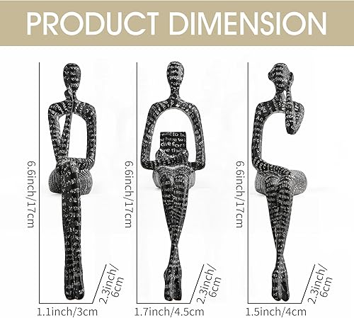 Miniatura 2 de FJS Juego de 3 estatuas de pensador de terciopelo negro, estatua de arte, decoración de sala de estar, decoración moderna de escultura para mesa de