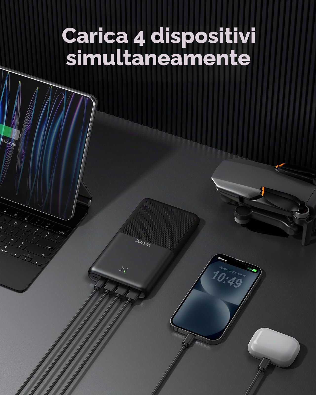 VRURC Batteria esterna 30000 mAh, USB C Power Bank Ricarica Rapida, 22.5 W PD3.0 & QC3.0 USB C Caricatore Portatile Compatto con 3 Ingresso & 3 Uscita Compatibile con iPhone Samsung Huawei ecc