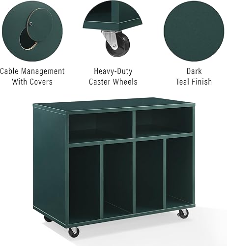 Miniatura 6 de Crosley Furniture Carlo - Consola de almacenamiento de discos rodantes, soporte móvil para tocadiscos, soporte para discos de vinilo, color verde