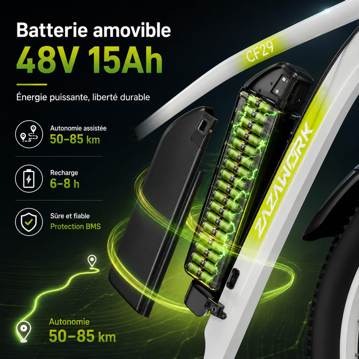 Vélo électrique adulte 29", E-Bike 250 W, 48 V, 15/20 Ah, autonomie de 120 km, freins hydrauliques, dérailleur 21 vitesses, suspension verrouillable, VTT pour ville et tout-terrain