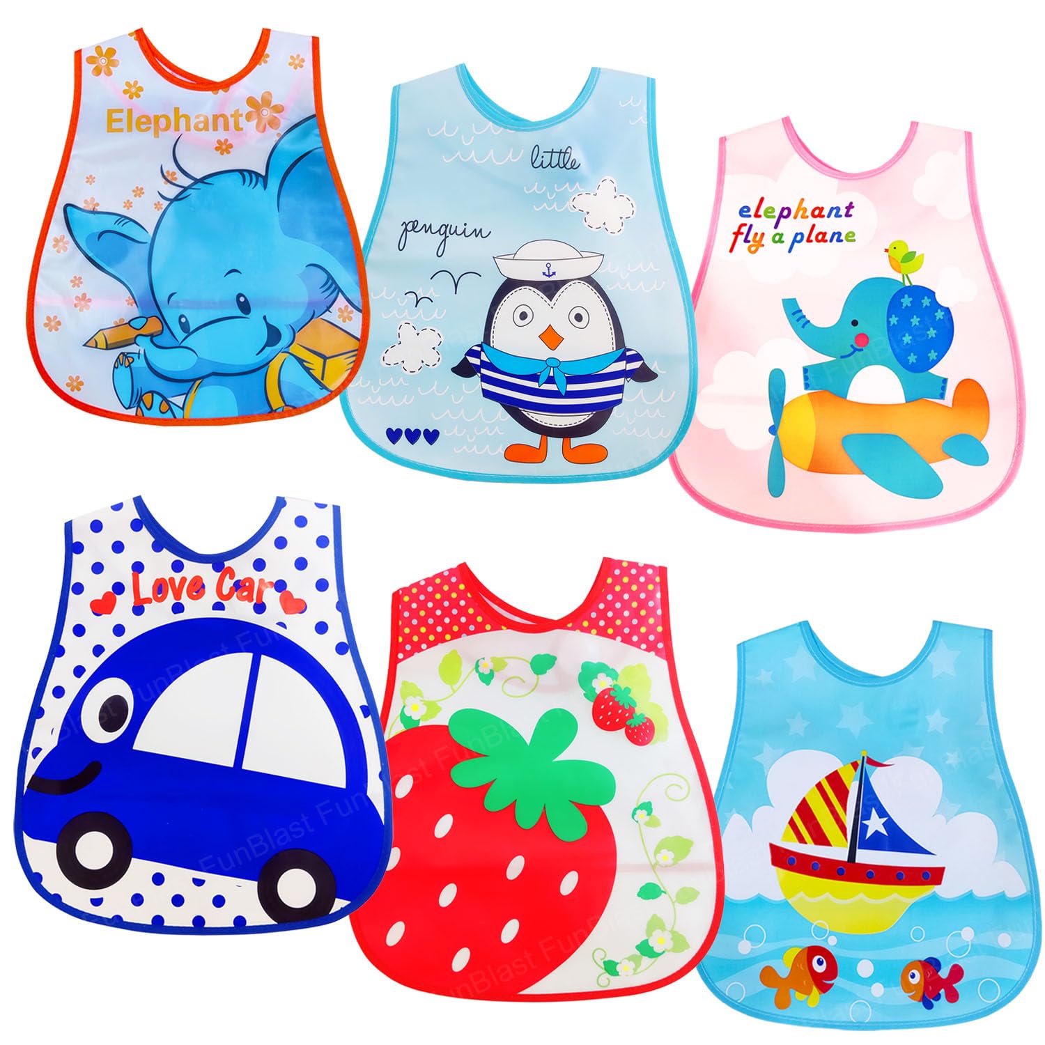 FunBlast Plastic Feeding Baby Bib – Pack of 6 Waterproof Baby Apron with Bib, Food Catcher Pocket with Adjustable Along Baby Bib for 6 to 12 Months Baby (Color and Print May Vary)-picture-38