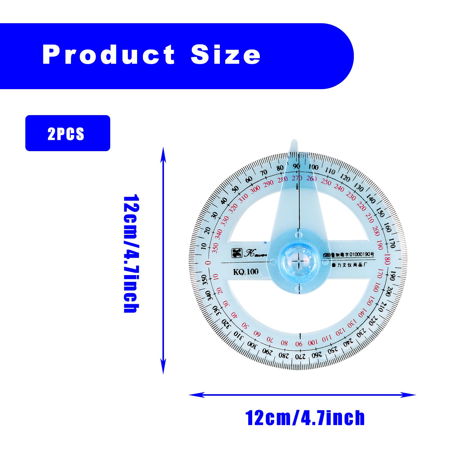 Bojueshaw 2pcs 360 Degree Protractor,Plastic Circle Protractor Angle Measure Ruler,12cm Transparent Measuring Tool for Students,Teachers,and Designers - Image 2