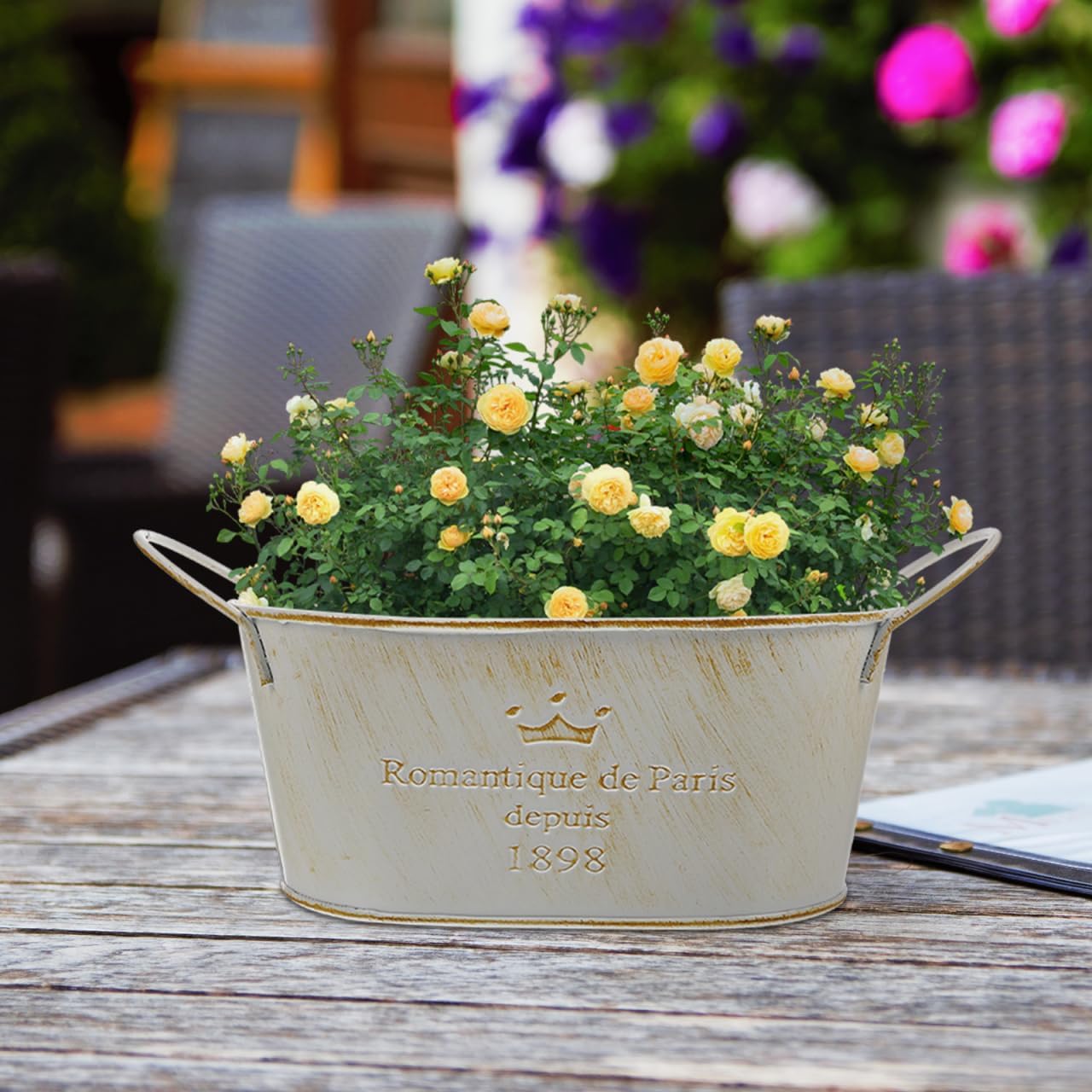 TOYANDONA Iron Flower Pot Vintage Rustic Flower Planter for Home Decor Decorative Iron Bucket Antique Centerpiece