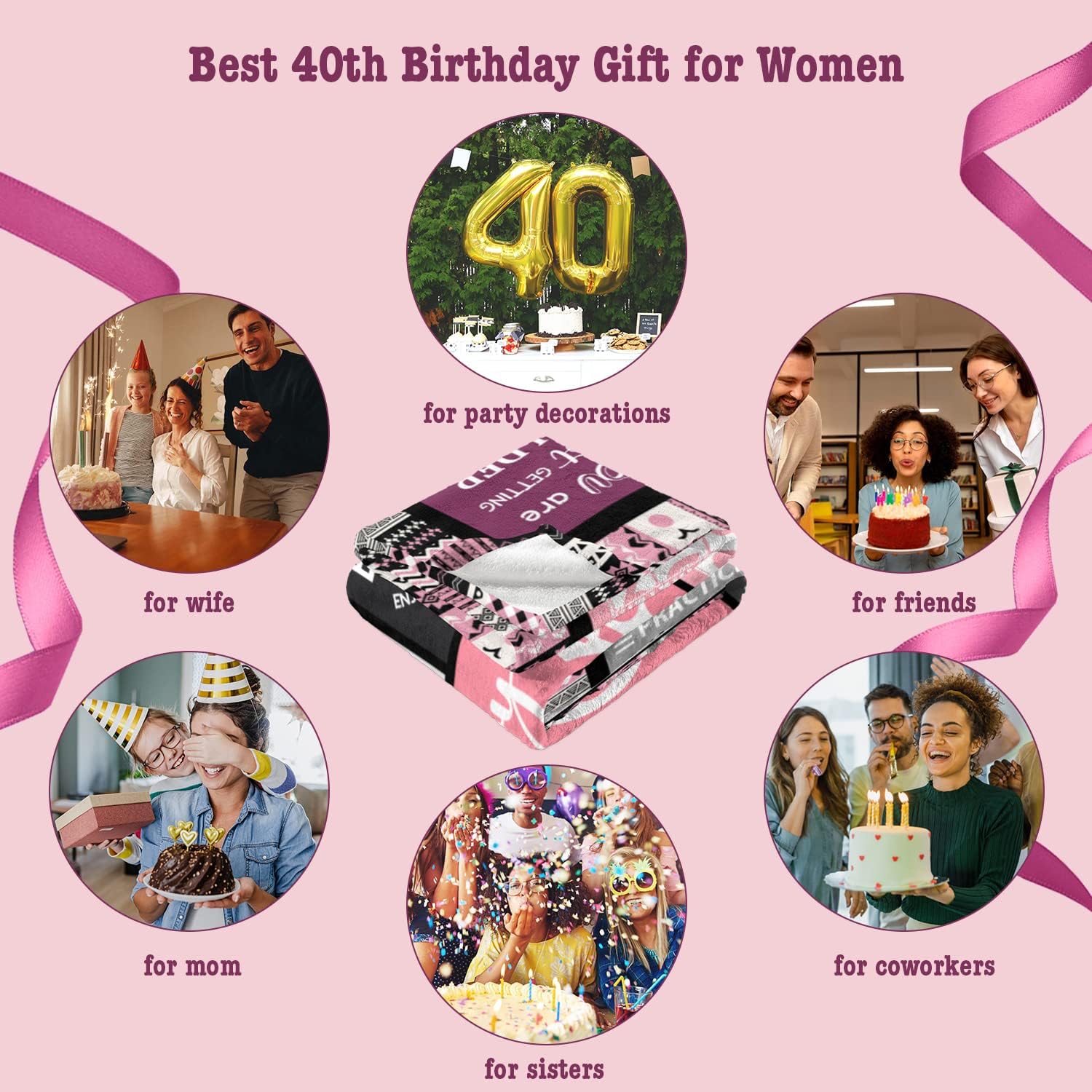 40th Birthday Gifts Women Blanket 60”X50”, 40th Birthday Decorations for Women, Happy Forty Birthdays Gift Ideas for Woman, 1986 Birthdays Gifts for 40 Year Old Woman Throws - Image 7