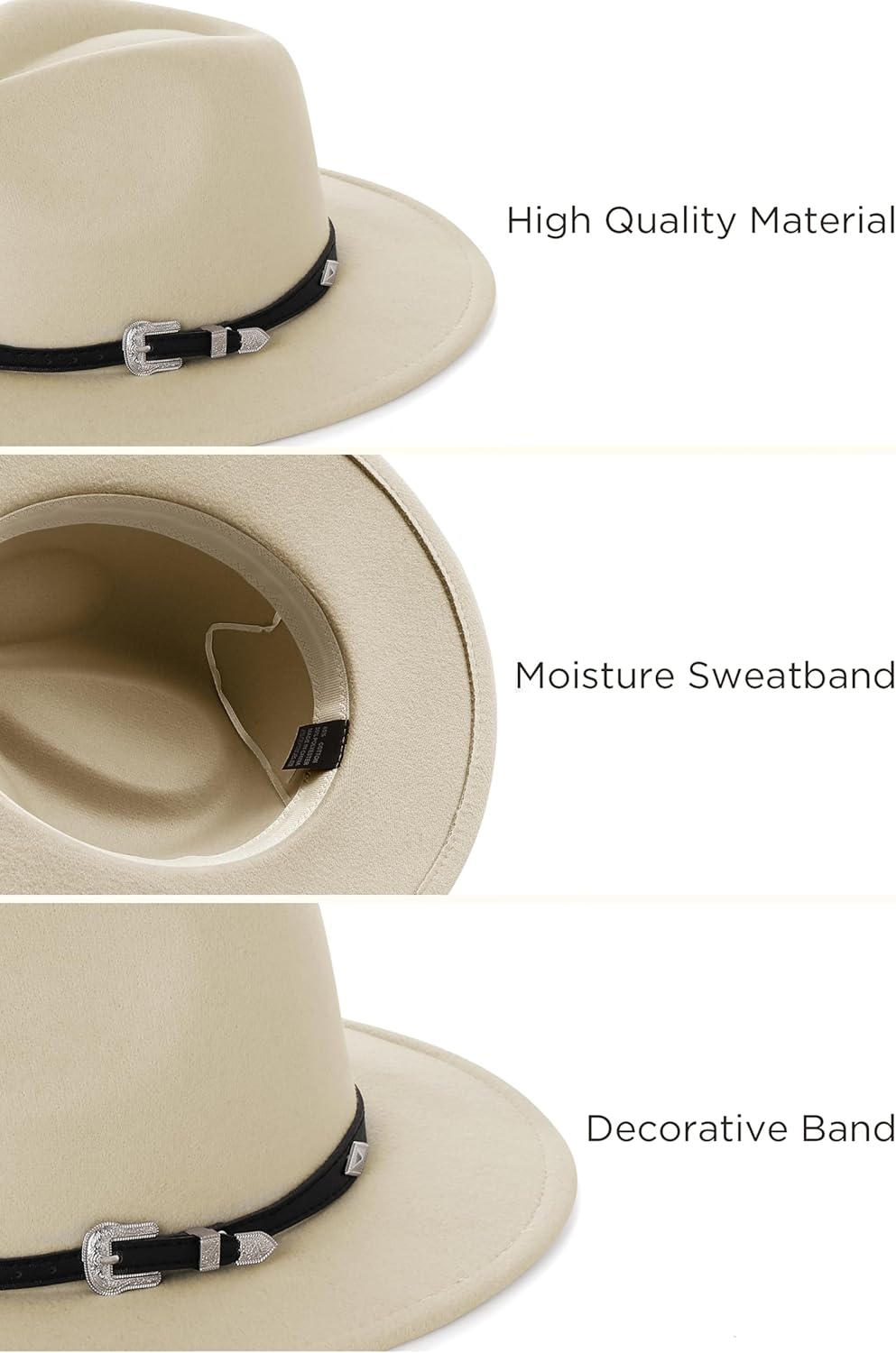 Fedora Hats for Men - Wide Brim Panama Hat with Classic Belt, Felt Panama Hat with Band, Western Outdoor Hat - Image 4