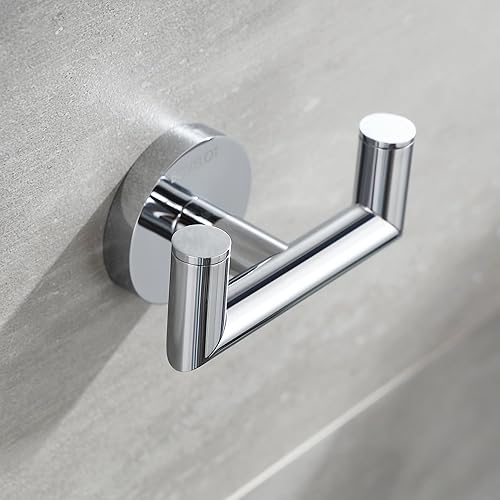 Miniatura 3 de Gancho para toallas, ganchos para baño y cocina, moderno gancho doble para bata montado en la pared, cromo, 077020-CR, serie Leo