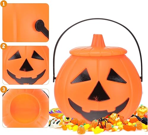 Miniatura 3 de STOBOK Cubo de calabaza, 2 unidades, cubo de calabaza de truco o trato, Jack O Lantern de Halloween, cubo de plástico para calabazas de Halloween,