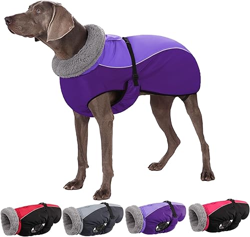 MORVIGIVE Abrigo cálido para perro, abrigo de invierno acolchado de cuello alto para perro con agujero para la correa, chaqueta reflectante