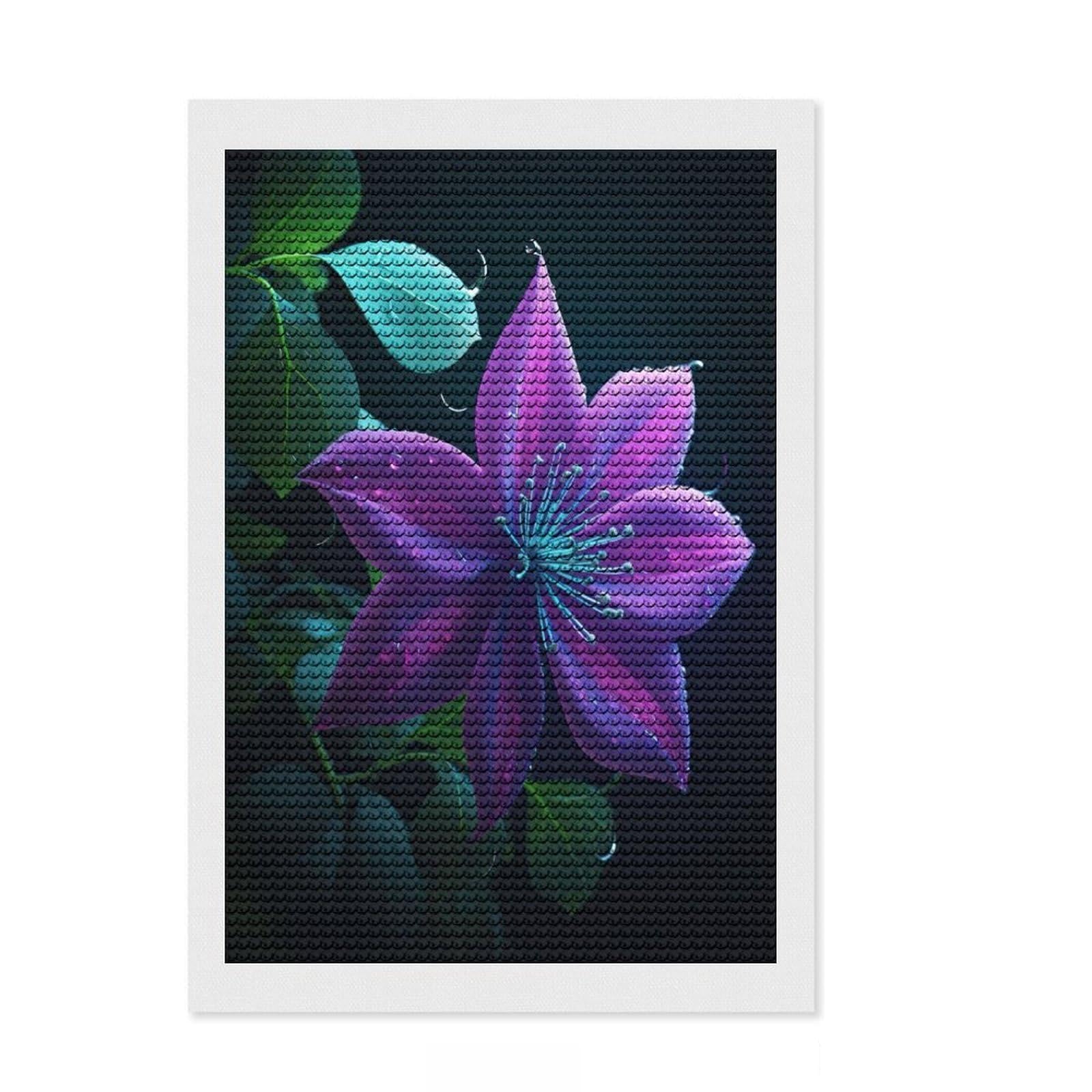 Junmoney Clematis Flower Diamond Painting Kit 8"x12", for Adults, Aesthetic Room Decor, Enjoyable At-Home Hobby, Thoughtful Handmade Gift
