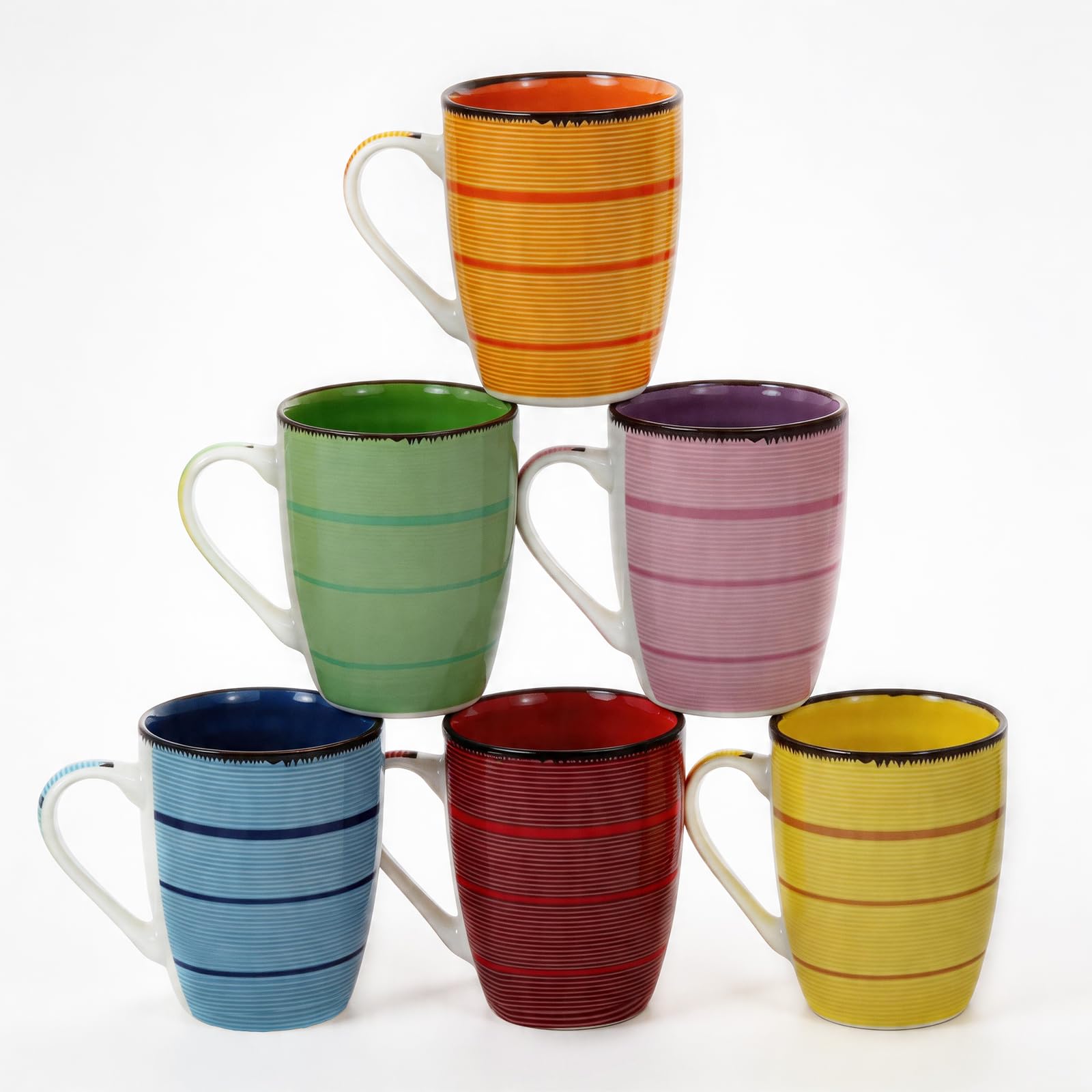 Signzworld Mugs Set of 6 Stoneware Rainbow Colourful Ceramic Coffee and Tea Cup for Hot Drinks Dishwasher and Microwave Safe 360ml