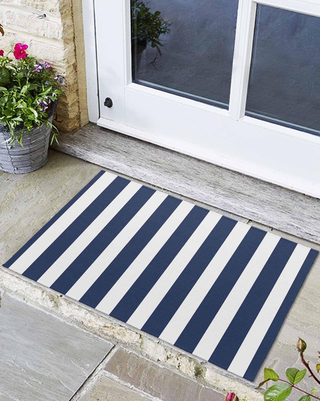 CHALLENGER WELCOME MAT（NAVY） Amazon.com: Navy Blue Stripes Door Mat Indoor Welcome Mat Front