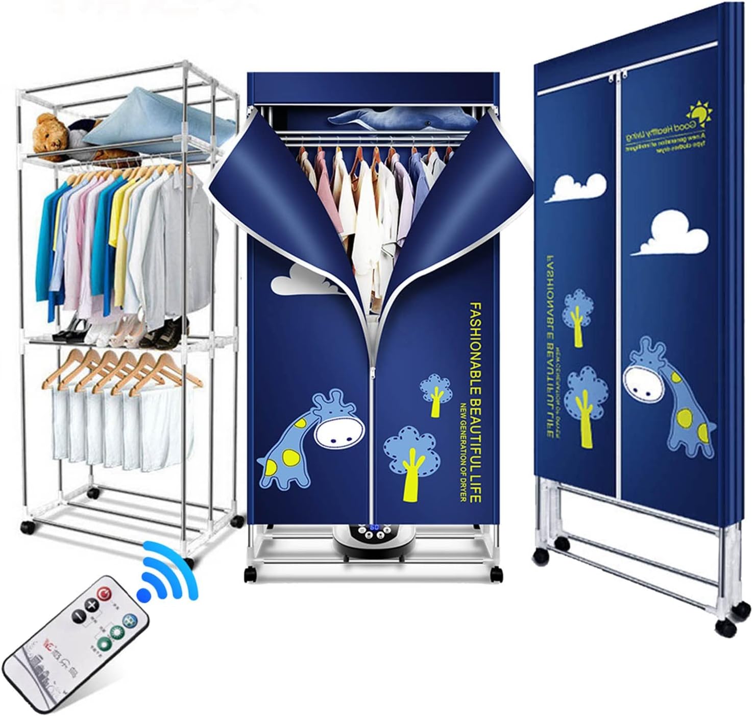 Electric Clothes Airer 1500W 2/3-Tier Portable Clothes Dryer Rack，Folding Electric Heated Laundry Drying Airer，with Remote Control for Apartment Home The New,3 Layers67in