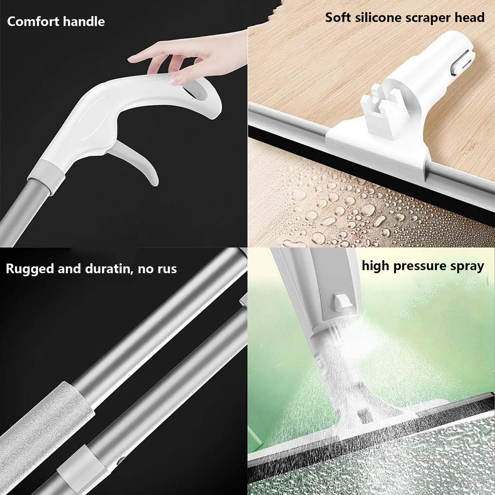3 en 1 Spray Limpiacristales Coche con Poste Telescópico, Limpiacristales Coche con 3 Paños Microfibra para Ventanas Altas Interior/Exterior